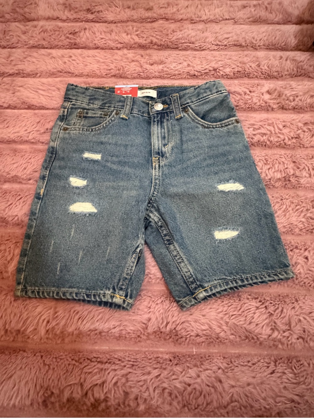 Kids Distressed Levi Denim Shorts - Blue